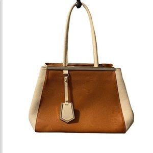 Genuine Leather Brown Cream Tan Women Handbag Shoulder Bag Purse Florence Italy